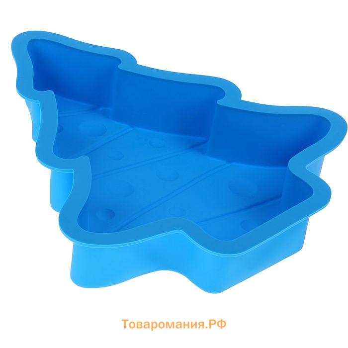 Форма для выпечки новогодняя  «Ёлочка с гирляндой», силикон, 27×25 см, зелёная