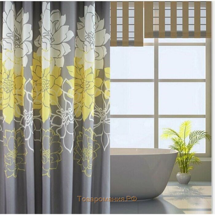 Штора для ванны «Большие цветы», 180×180 см, полиэстер, цвет жёлтый