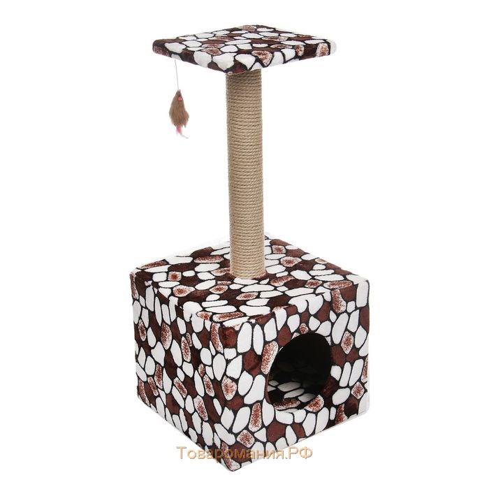 Домик для кошек с когтеточкой "Куб", с площадкой и игрушкой, 35 х 30 х 85 см, микс цветов