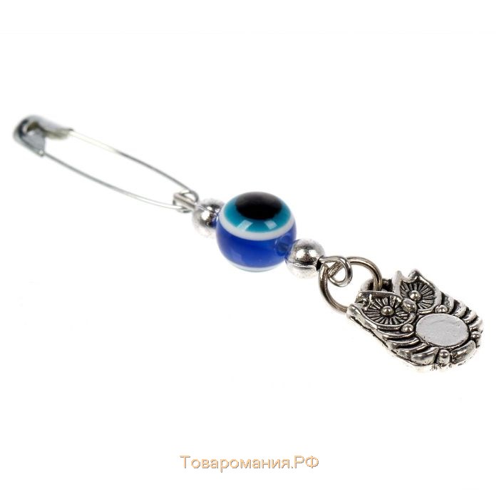 Булавка-оберег «На счастье и удачу», 2,2 см, цвет синий в серебре