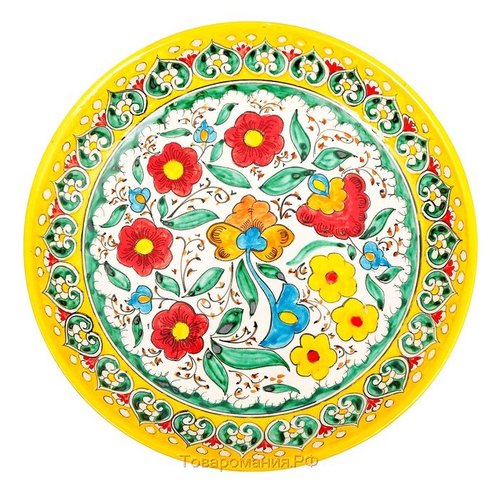 Ляган Риштанская Керамика "Турецкий узор", 25 см, жёлтый