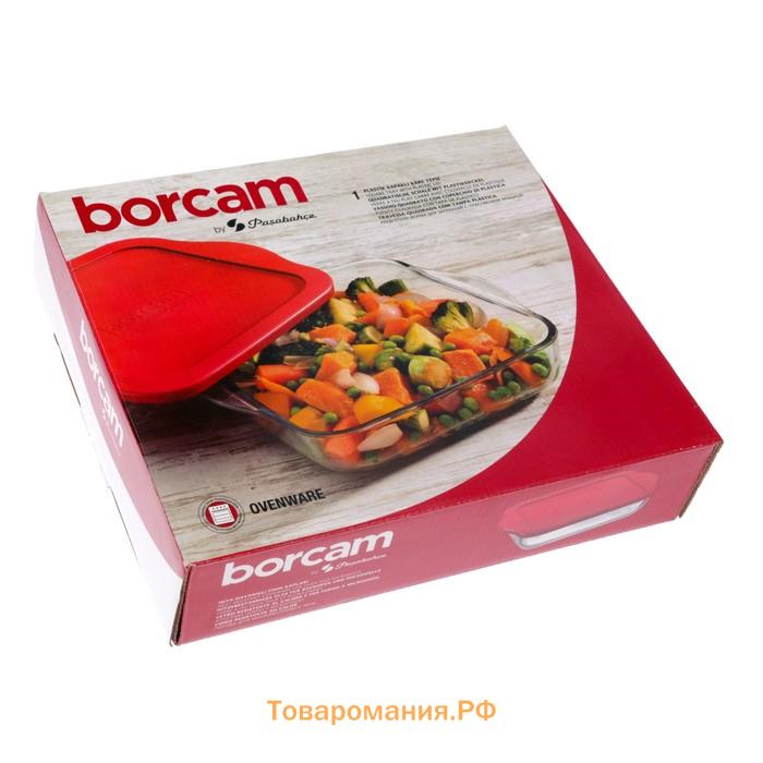 Лоток из жаропрочного стекла с крышкой Borcam, 2 л, 22×22 см, квадратный