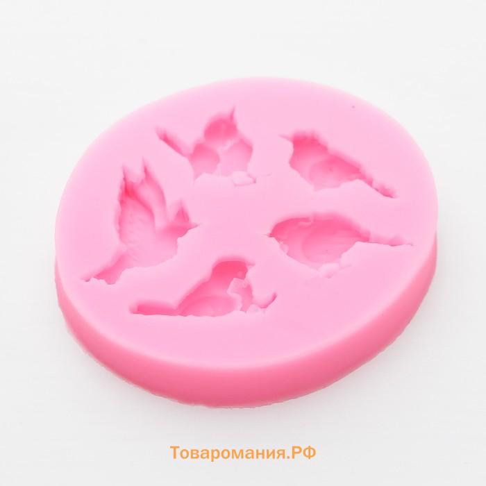 Молд  «Пять птиц», силикон, 6×5.5×1 см, розовый