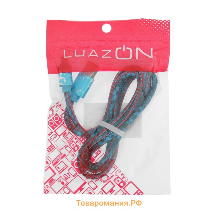 Кабель Luazon, microUSB - USB, 2.4 A, 1 м, оплётка экокожа, разноцветный