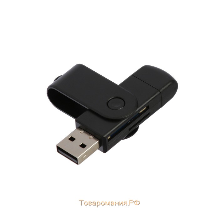 Картридер-OTG LNCR-001, подключение microUSB и USB, слоты SD microSD, черный