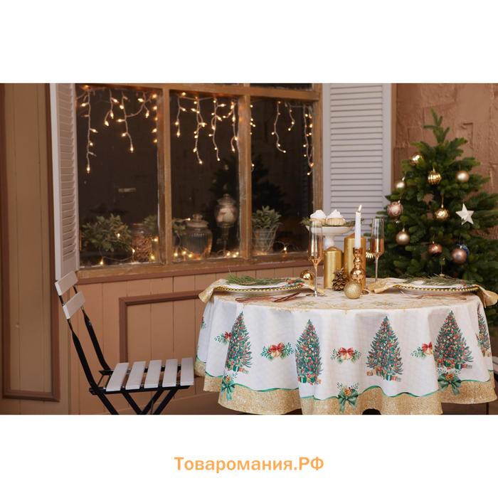 Скатерть новогодняя "" Golden Christmas d=215 +/- 2см с ГМВО, 100%хл, саржа 190 гр/м2