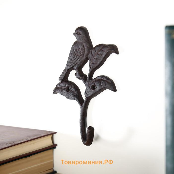 Настенный крючок декоративный «Птица и листья», чугун, 18×12×4 см