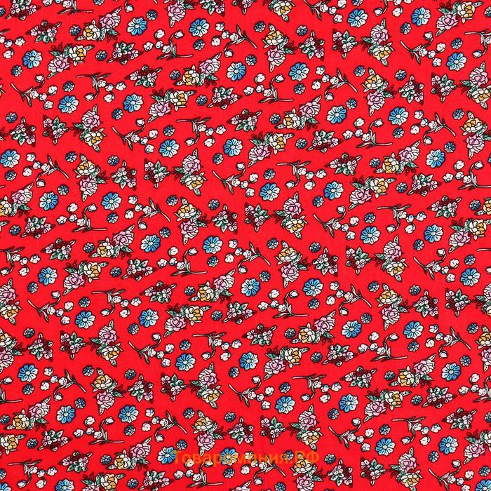 Ткань для рукоделия, мелкий цветочек на красном хлопке, лоскут 50 × 50 см