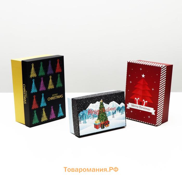 Новый год. Набор подарочных новогодних коробок 3 в 1 Merry christmas, 23 х 16 х 9,5 - 19 х 12 х 6,5 см.