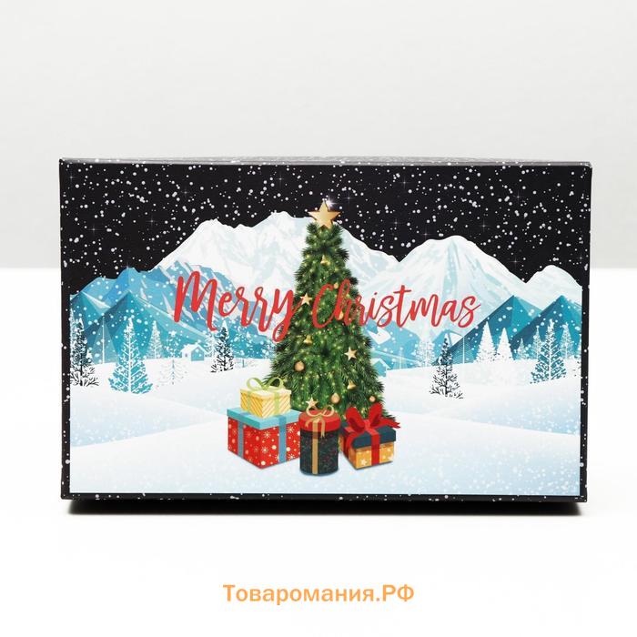 Новый год. Набор подарочных новогодних коробок 3 в 1 Merry christmas, 23 х 16 х 9,5 - 19 х 12 х 6,5 см.