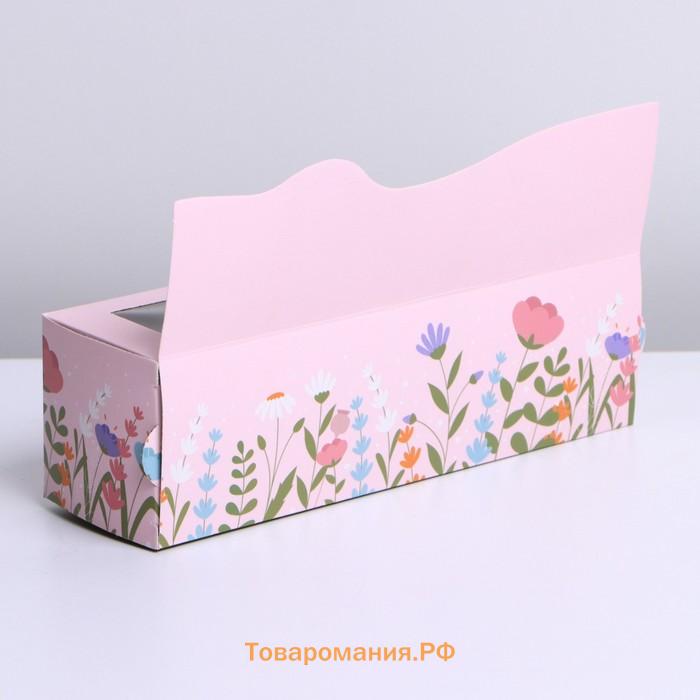 Коробка для макарун кондитерская, упаковка, «Цветы», 18 х 5,5 х 5,5 см