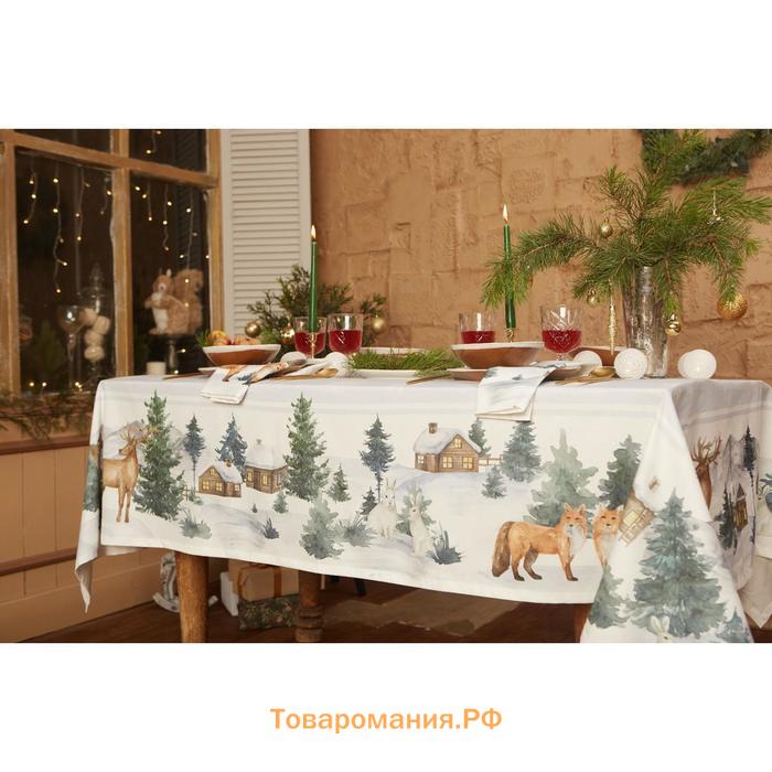 Скатерть новогодняя  "Forest animals" Скатерть новогодняя 150х110 +/-2см с ГМВО, 100%хл, саржа 190гр/м2