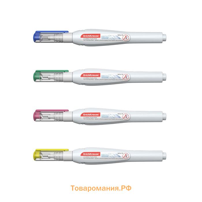 Ручка-корректор 10 мл, ErichKrause Arctic White, супер-белая, с металлическим наконечником, микс