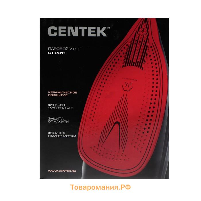 Утюг Centek CT-2311, 3000 Вт, 450мл, керамика, капля-стоп, антинакипь, самоочистка, красный