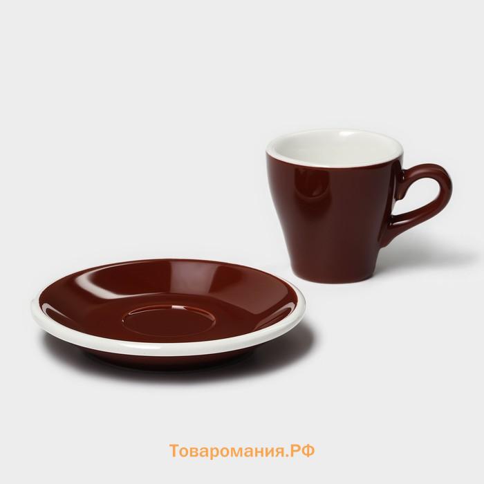 Кофейная пара Magistro Coffee time, чашка 80 мл, блюдце d=12,5 см, фарфор, коричневая