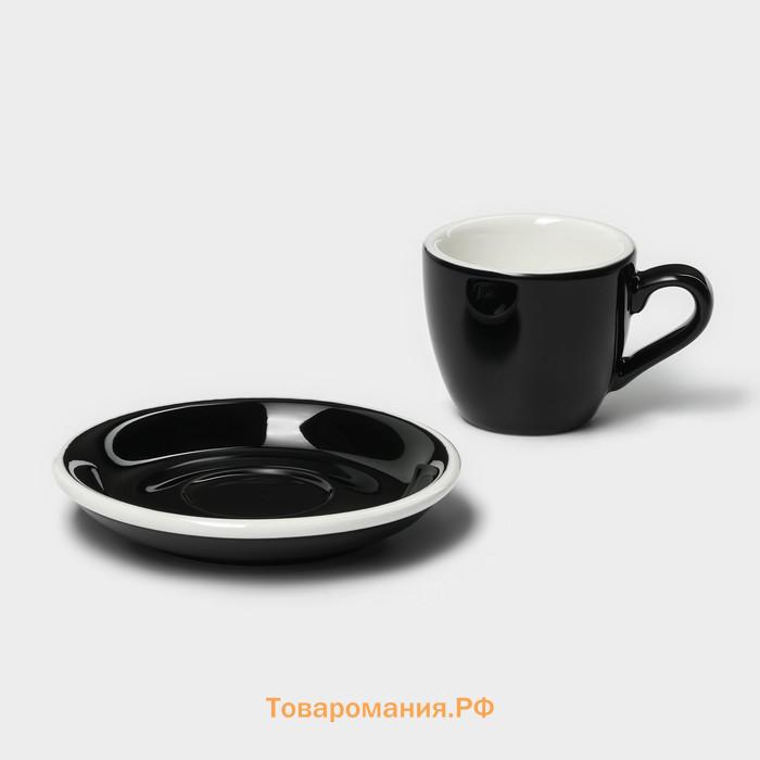 Кофейная пара Magistro Coffee time, чашка 80 мл, блюдце d=11,5 см, фарфор, чёрная