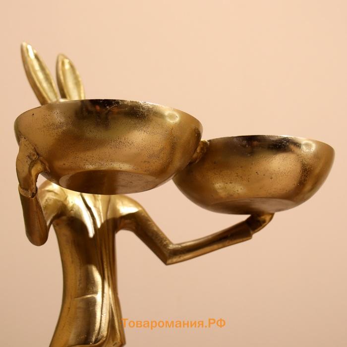 Конфетница двойная «Кролик угощает», 19×26×48 см, алюминий