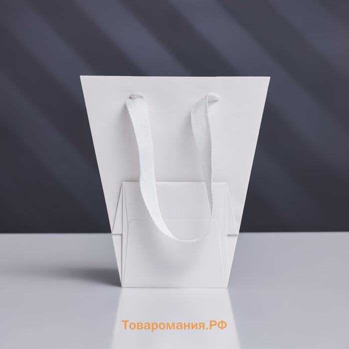 Пакет-переноска для цветов 10×10×20×18 см, белый