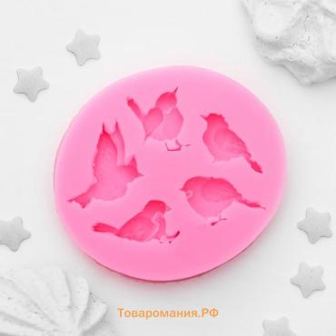 Молд  «Пять птиц», силикон, 6×5.5×1 см, розовый