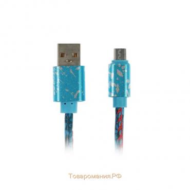 Кабель Luazon, microUSB - USB, 2.4 A, 1 м, оплётка экокожа, разноцветный