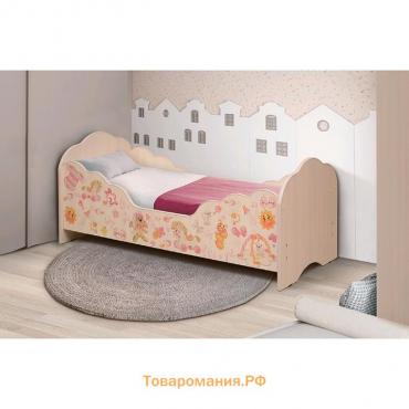 Кровать детская «Малышка №4», 1400х700 мм, цвет дуб млечный / фотопечать для девочек