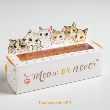 Коробка для макарун кондитерская, упаковка «Meow or never», 18 х 5,5 х 5,5 см
