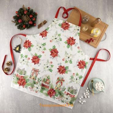 Новый год. Фартук "" Christmas red flowers 60х70см, 100% хл, саржа 190 гр/м2