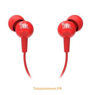 Наушники JBL C100si, вакуумные, микрофон, проводные, 1.2м, красные