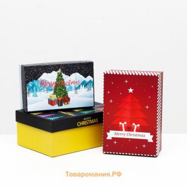 Новый год. Набор подарочных новогодних коробок 3 в 1 Merry christmas, 23 х 16 х 9,5 - 19 х 12 х 6,5 см.