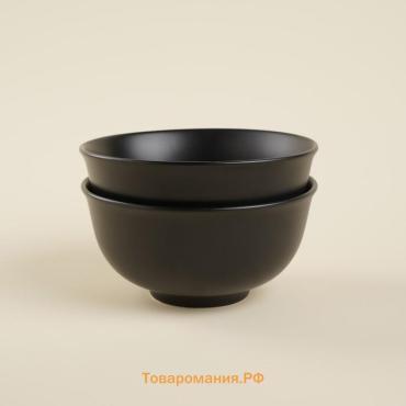 Салатники SL Home «Дарк», 750 мл, d=15 см, набор 2 шт., фарфор, чёрные