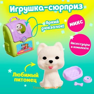 Игрушка-сюрприз «Любимый питомец» в рюкзачке, с аксессуарами, МИКС